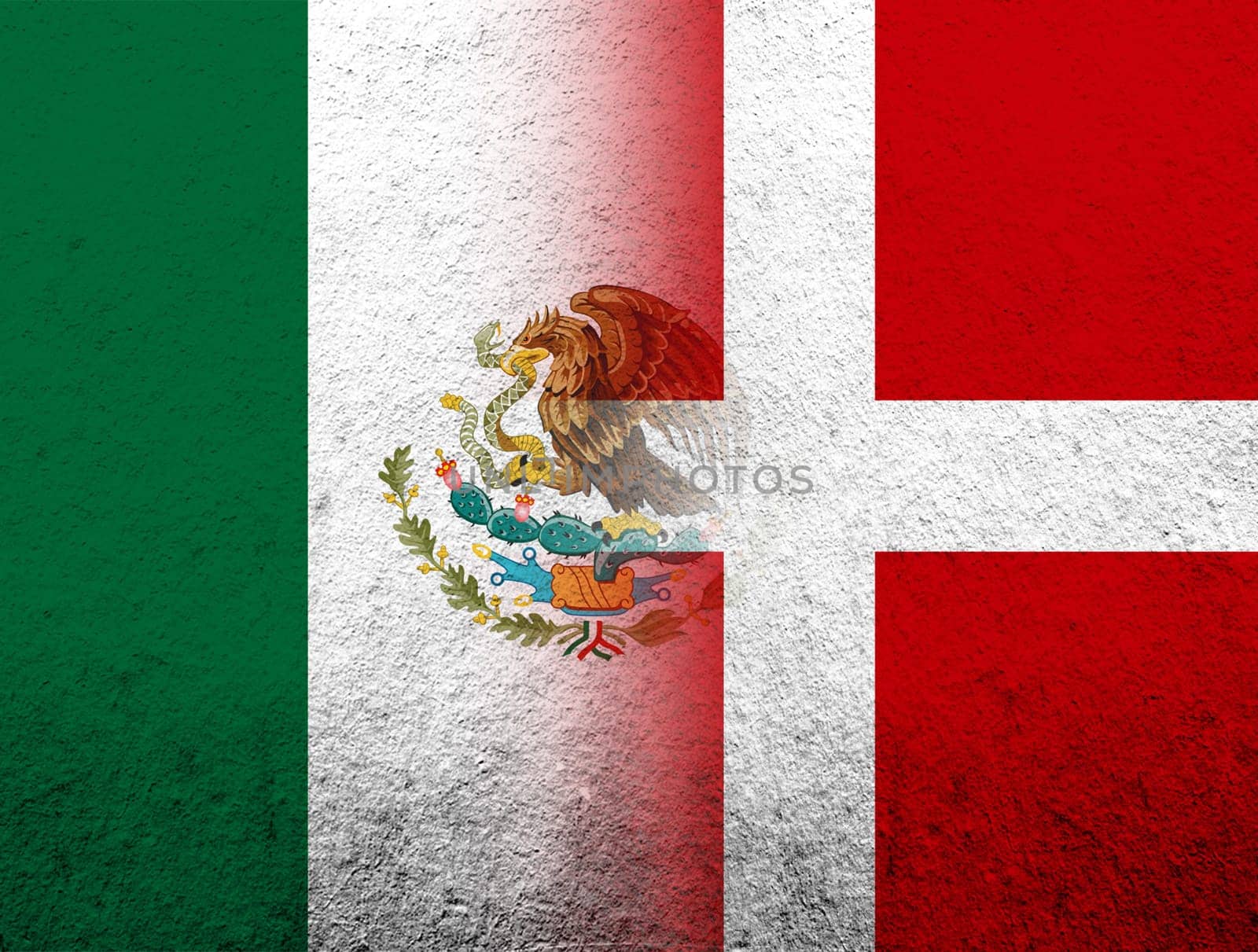 the Kingdom of Denmark National flag with Mexico National flag.. Grunge Background