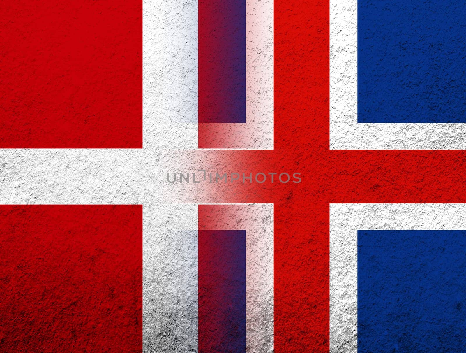 the Kingdom of Denmark National flag with National flag of Iceland. Grunge Background