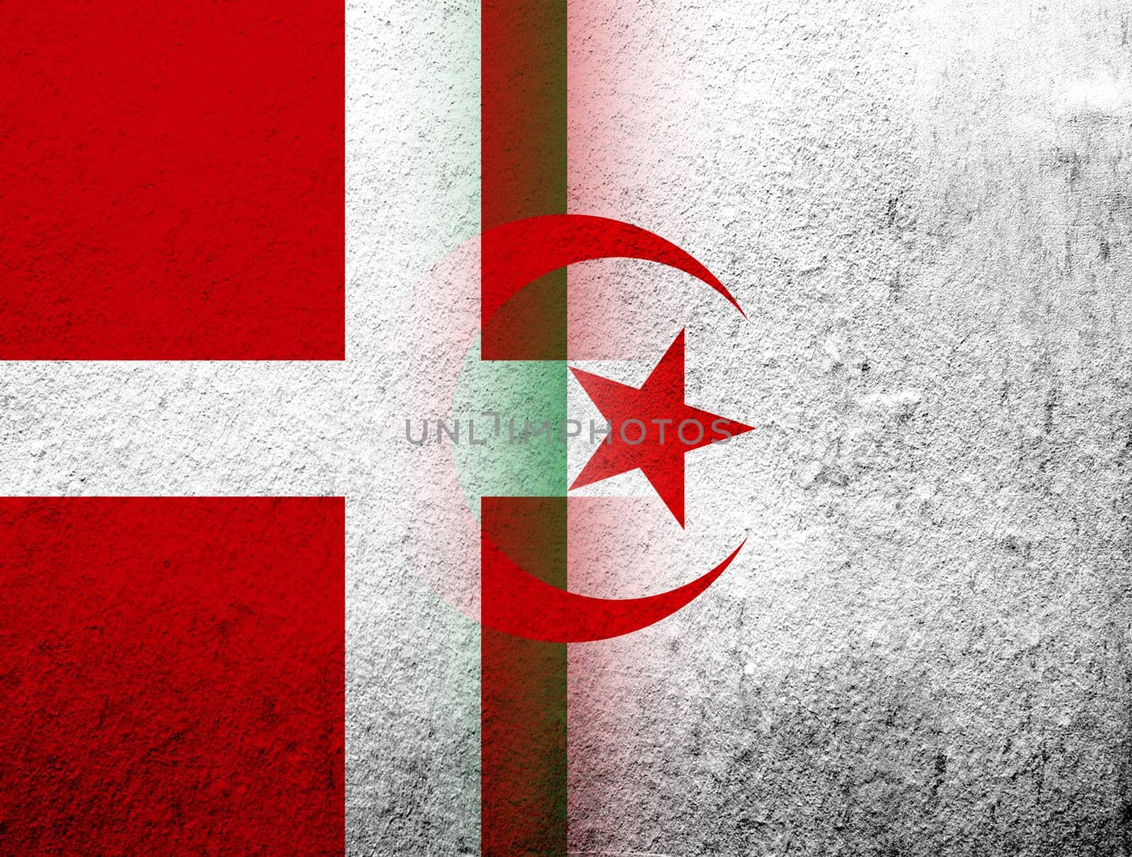 the Kingdom of Denmark National flag with Democratic Republic of Algeria national flag. Grunge background. Grunge Background