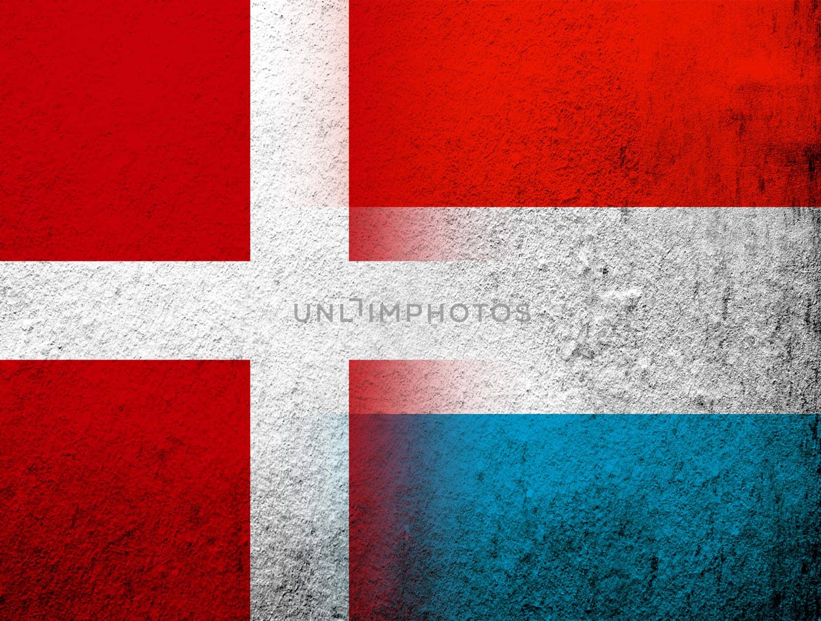 the Kingdom of Denmark National flag with  Luxembourg National flag. Grunge Background