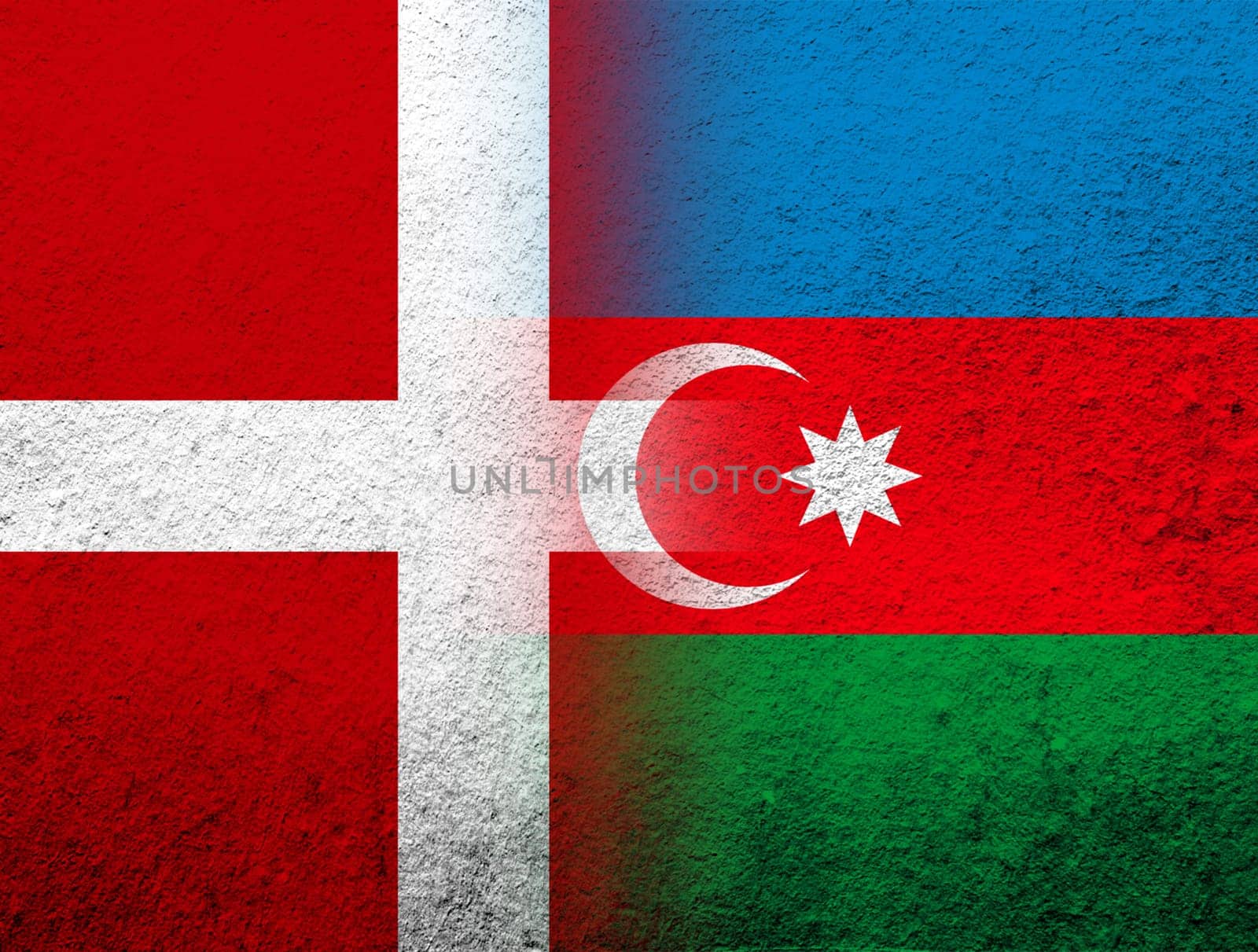 the Kingdom of Denmark National flag with Republic of Azerbaijan national flag. Grunge Background