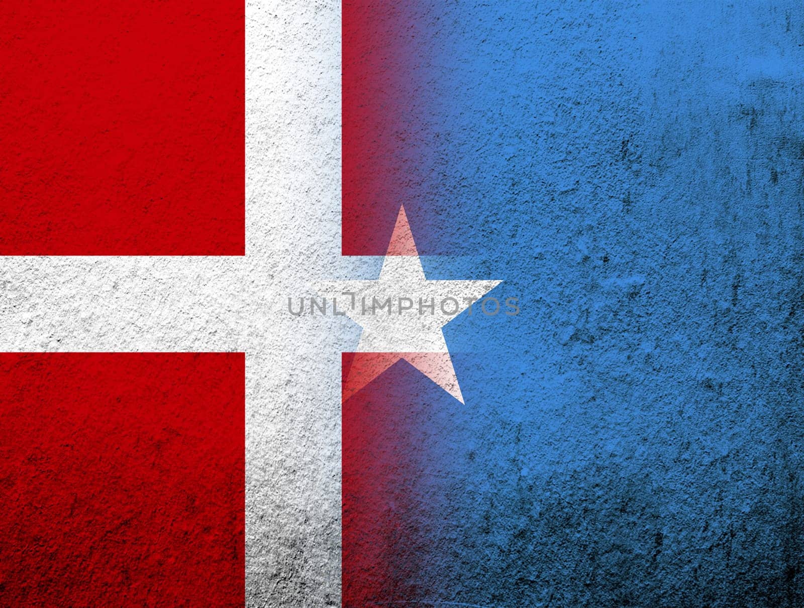 the Kingdom of Denmark National flag with The Federal Republic of Somalia National flag. Grunge Background