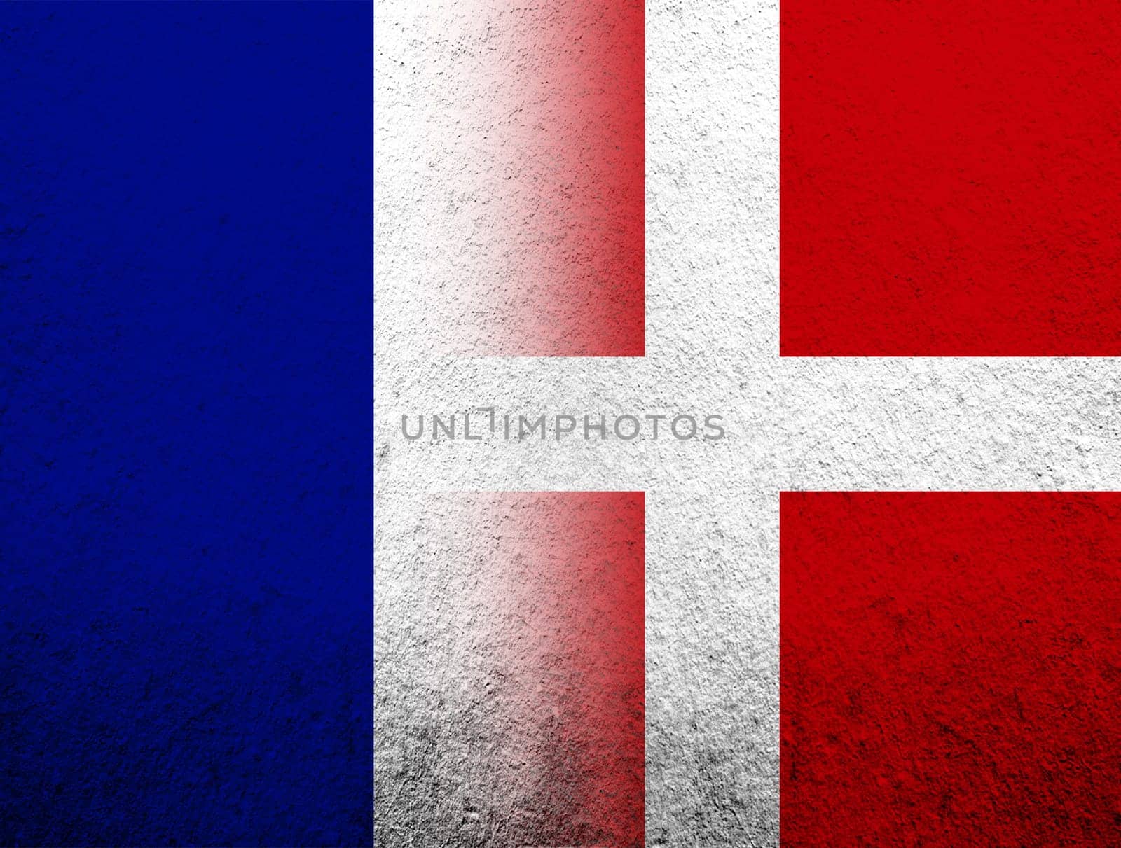 the Kingdom of Denmark National flag with The national flag of France. Grunge Background