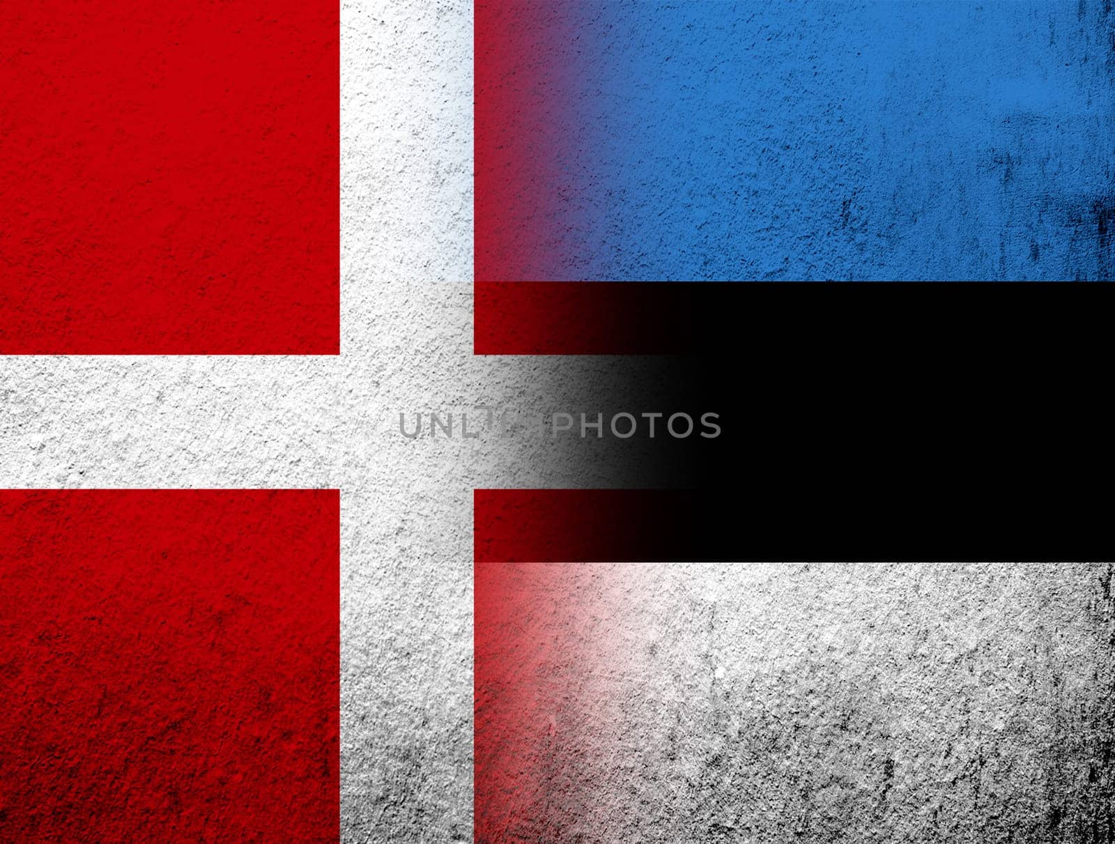 the Kingdom of Denmark National flag with The Republic of Estonia national flag. Grunge Background