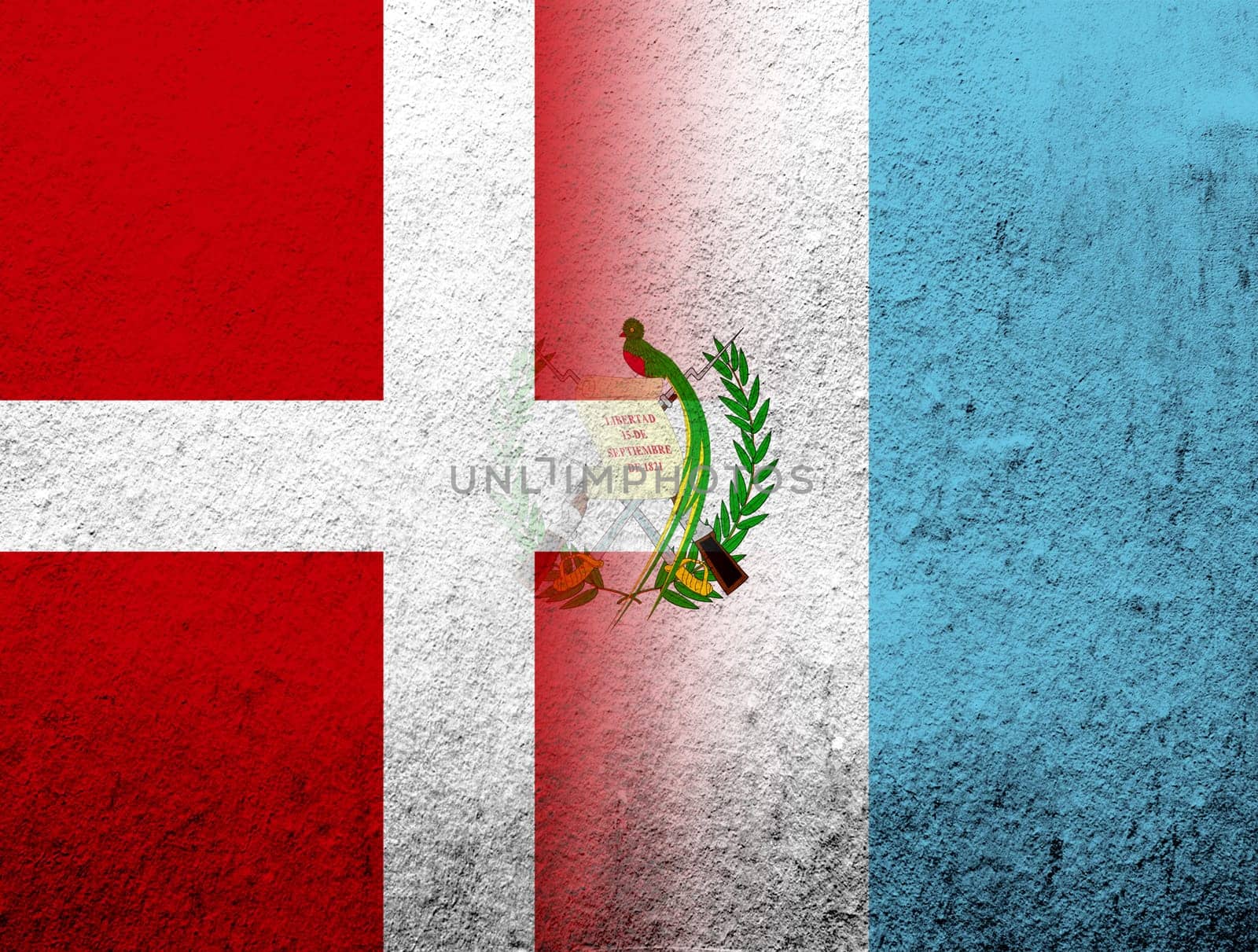 the Kingdom of Denmark National flag with The Republic of Guatemala National flag. Grunge Background