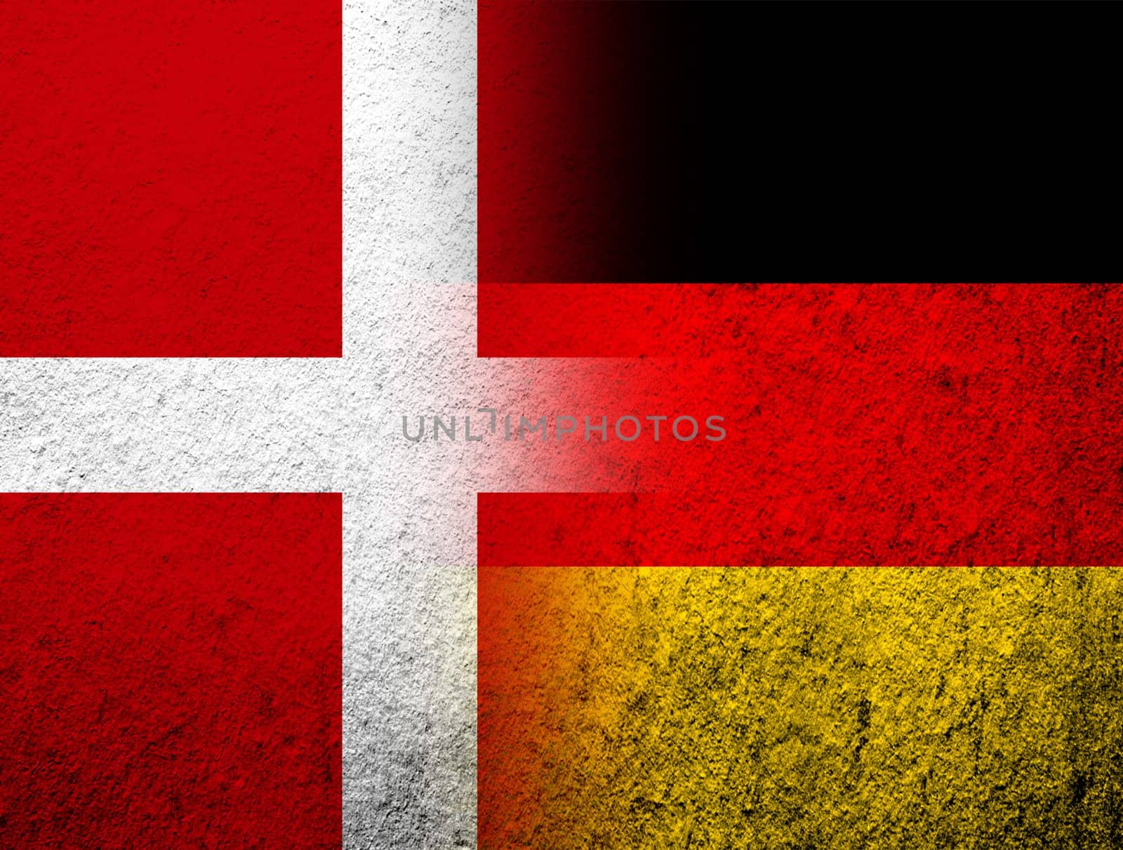 the Kingdom of Denmark National flag with The national flag of Germany. Grunge Background