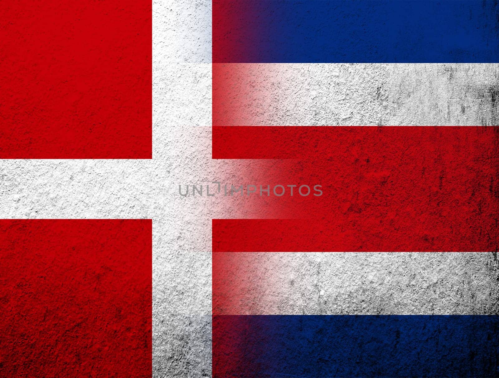 the Kingdom of Denmark National flag with the Republic of Costa Rica National flag. Grunge Background