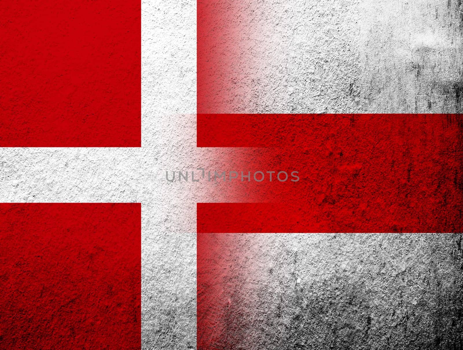the Kingdom of Denmark National flag with White-red-white flag of Belarusian Democratic Republic, Belarus and Belarusian democracy movement. Grunge Background