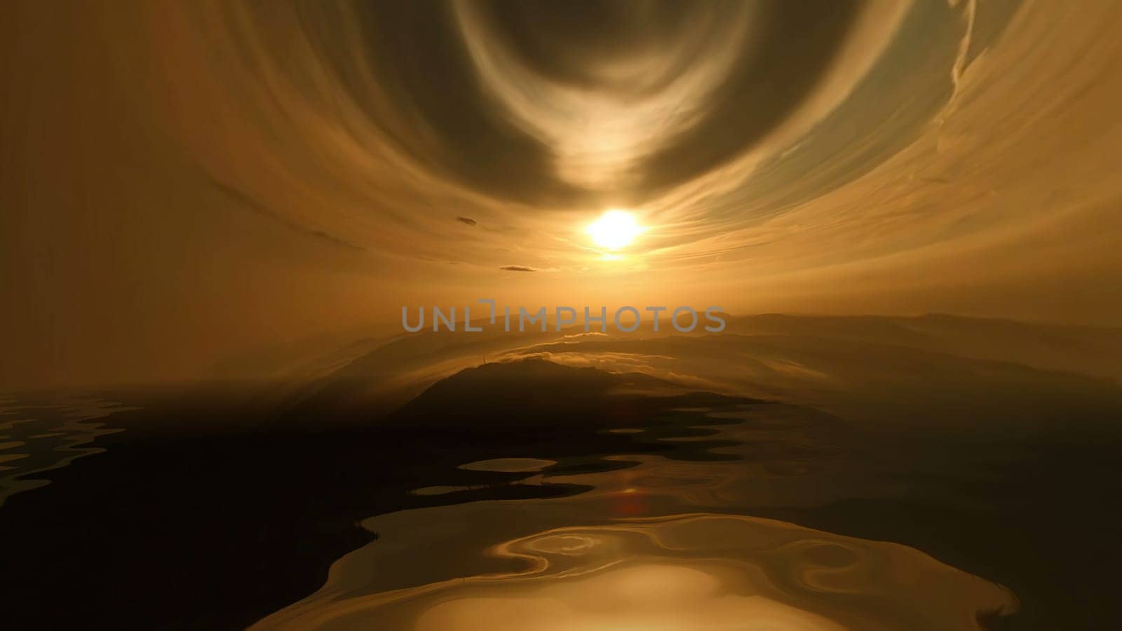 Sunset clouds reflected in water