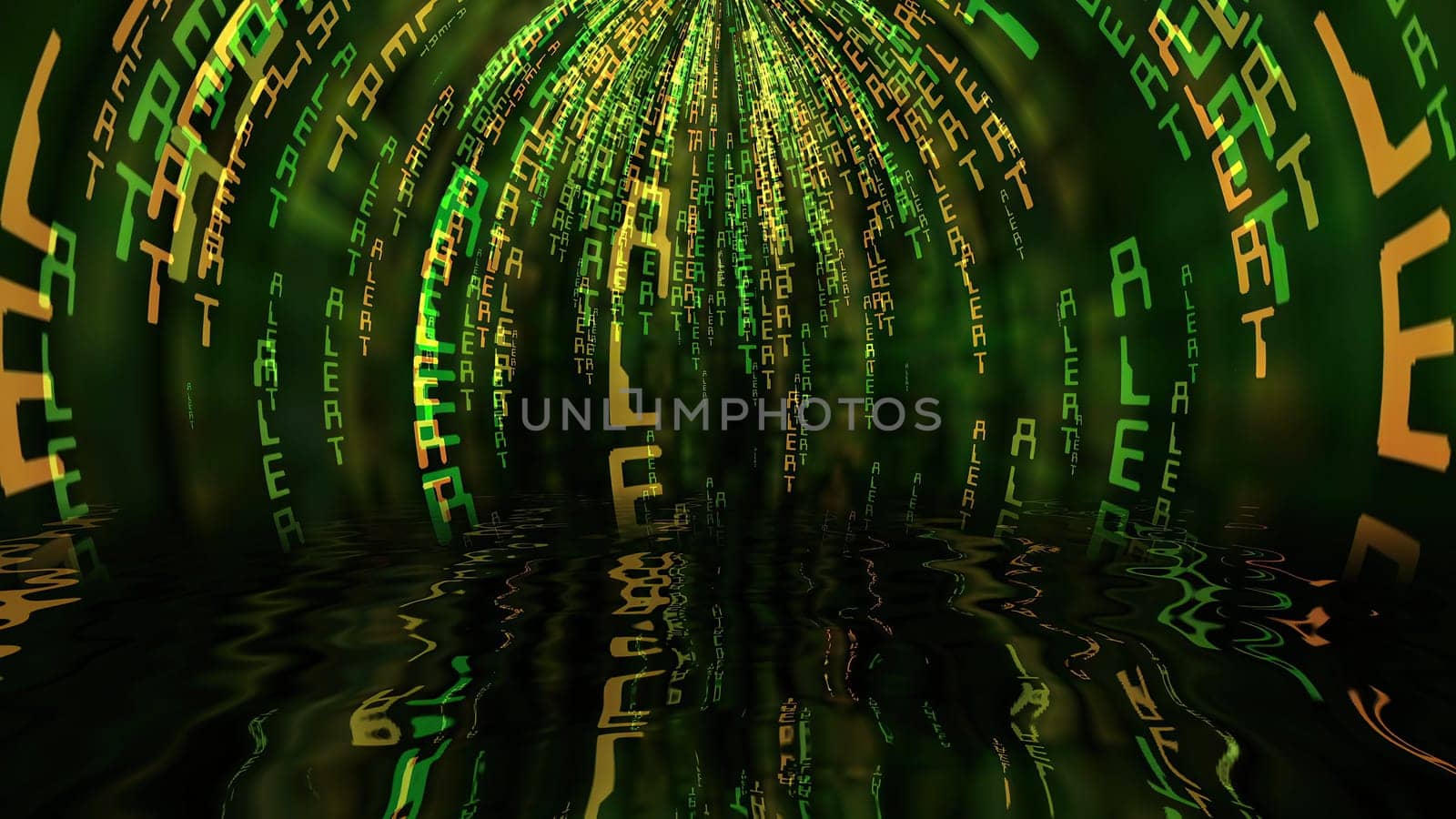 Alert text reflecting in water
