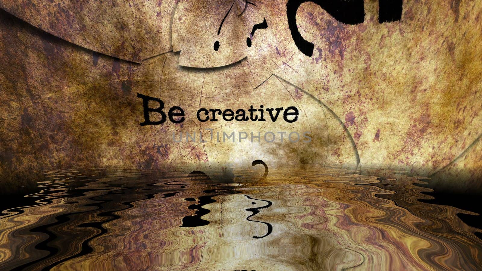 Be creative grunge text reflecting in water