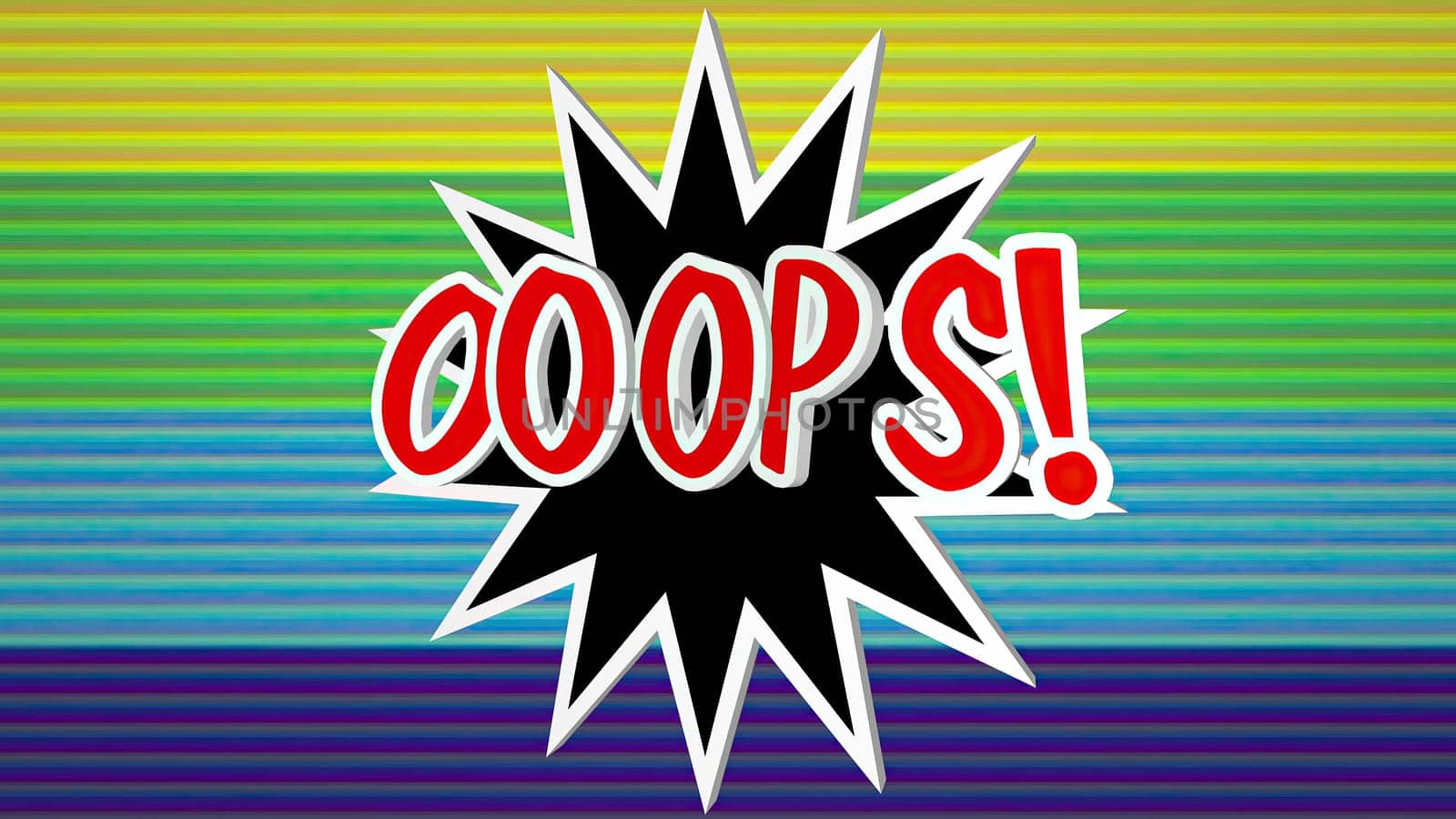 Ooops comic pop art text against colorful background