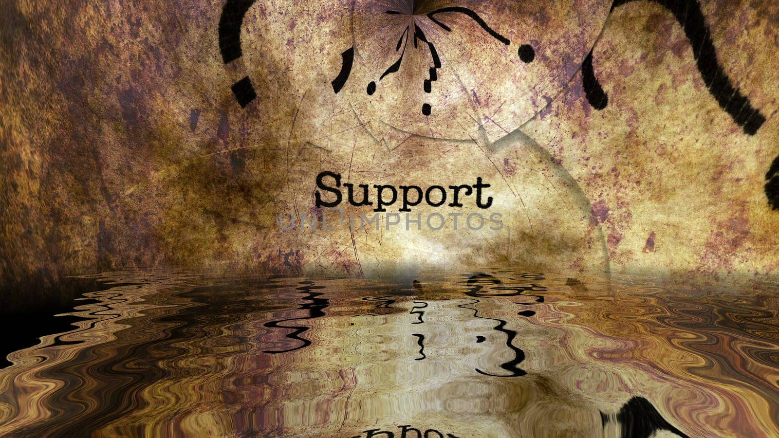 Support grunge text reflecting in water