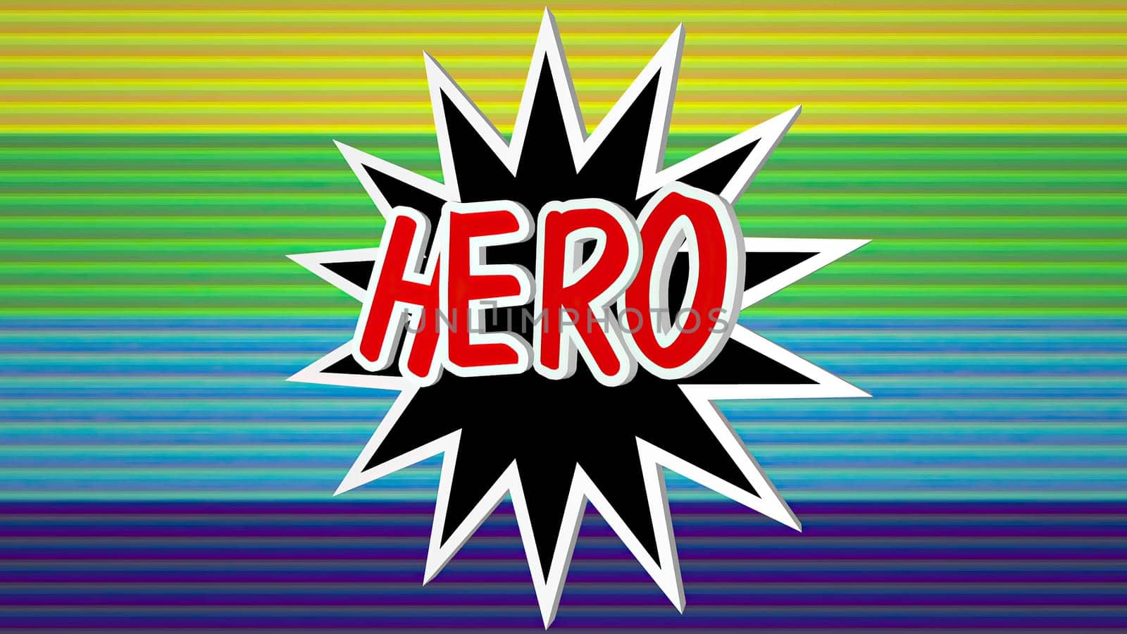 Hero comic pop art text against colorful background