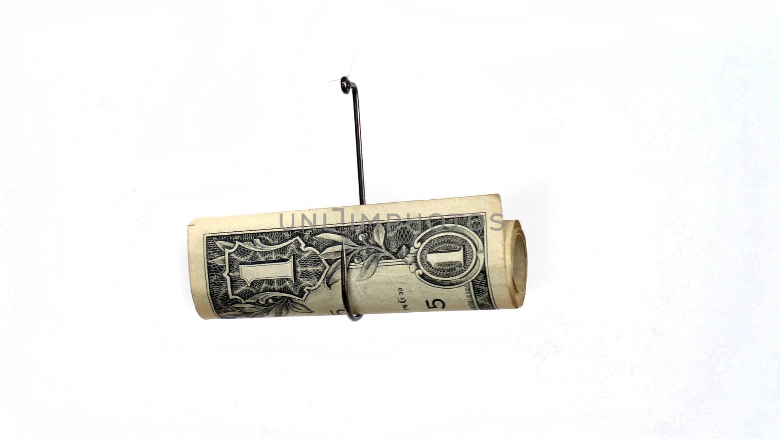 Dollar On A Fishing Hook Isolated On White Background