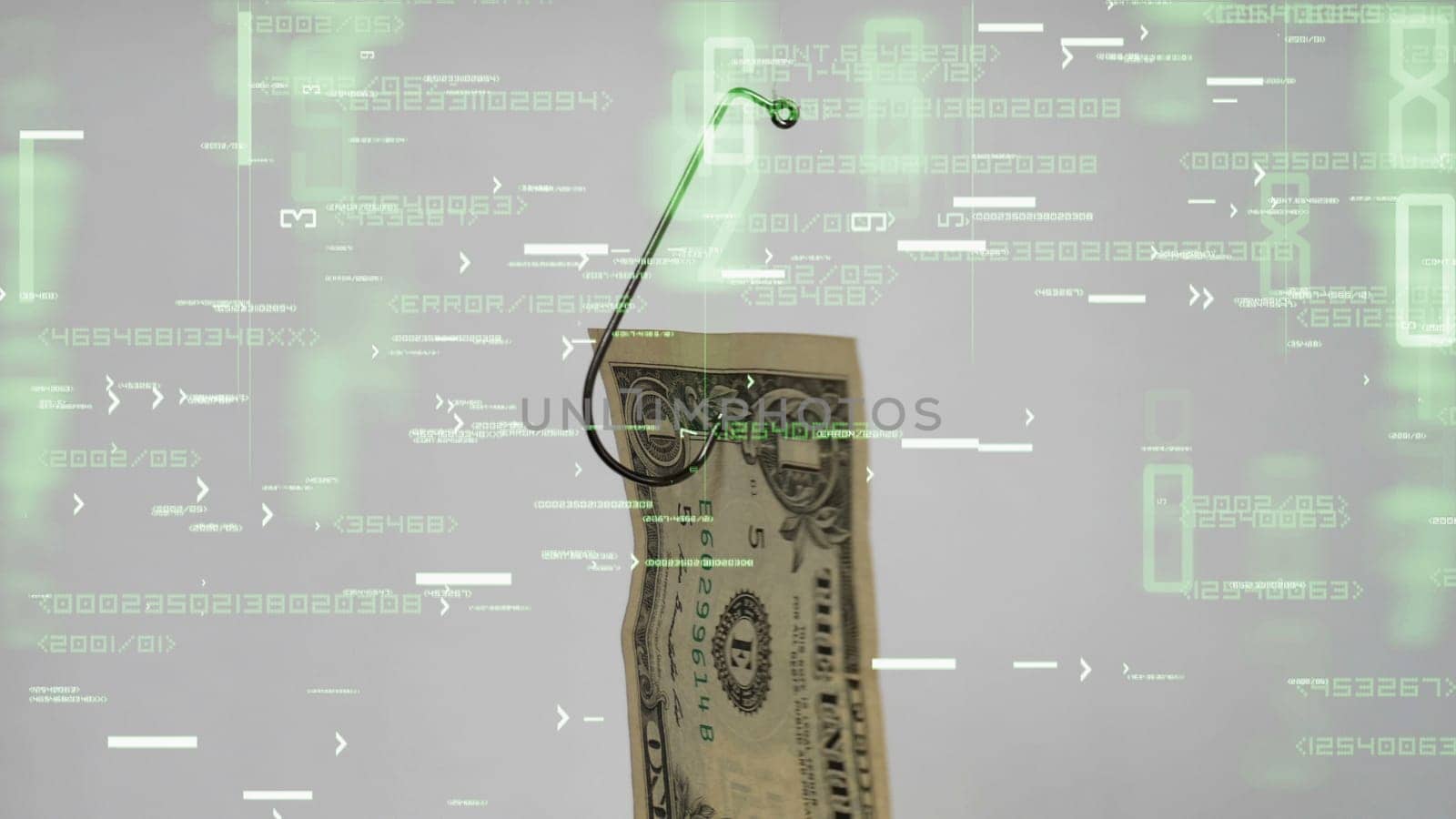 Dollar On A Fishing Hook On tech background