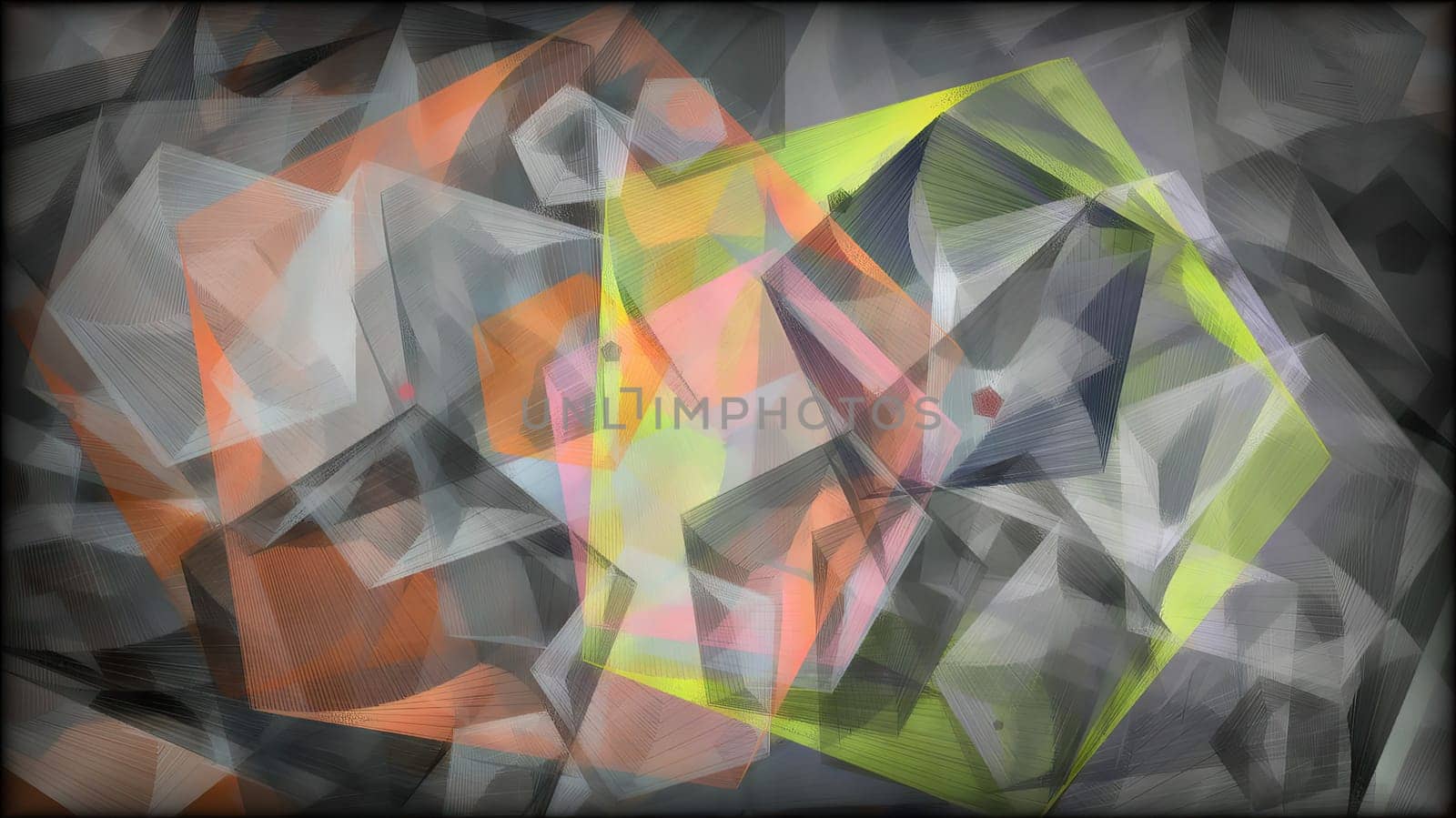 Cubes and triangles hand draw digital art illustration