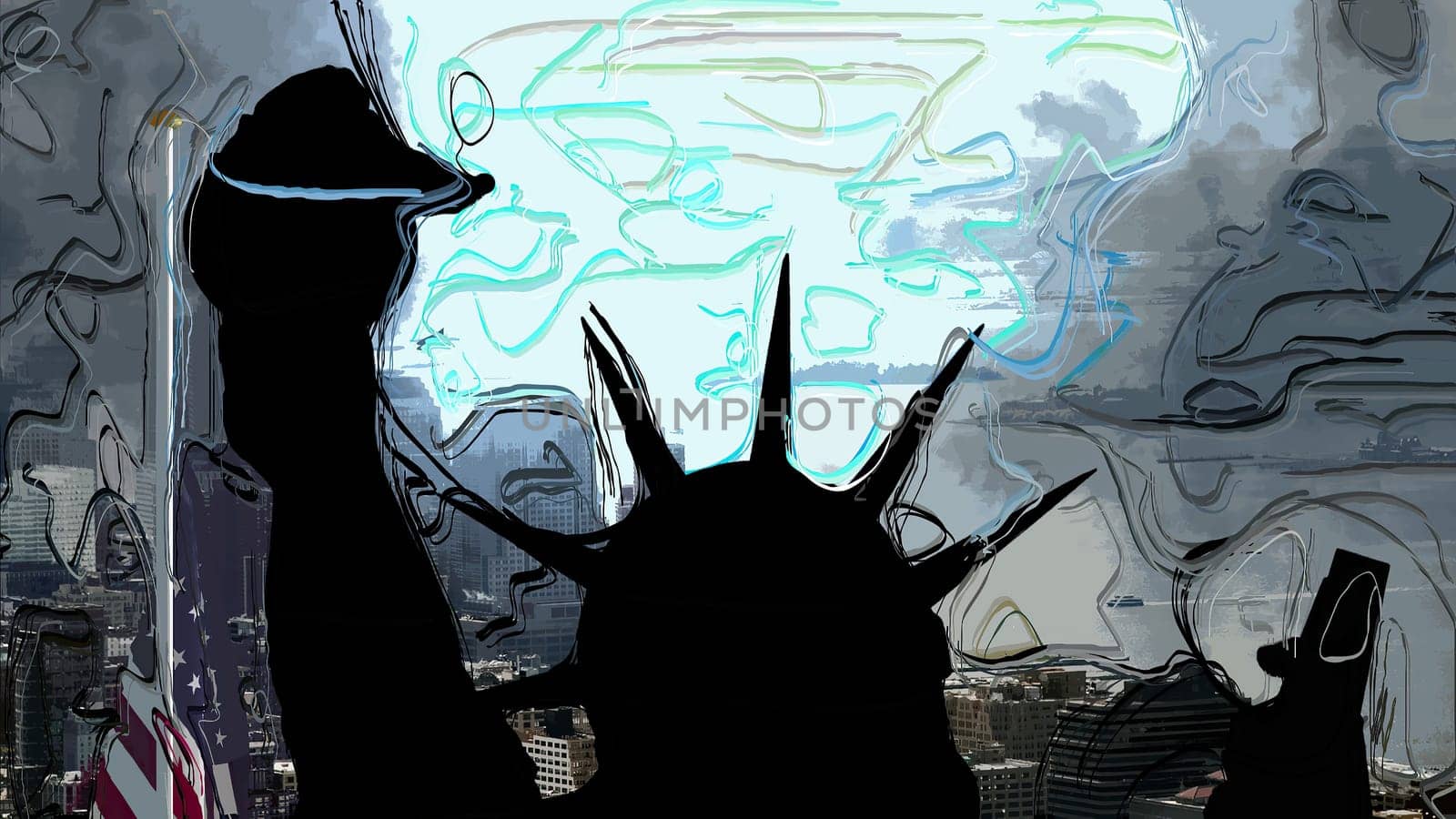 New York Statue of Liberty in a Pop Art Style Layout,New York Statue of Liberty in a Pop Art Style Layout