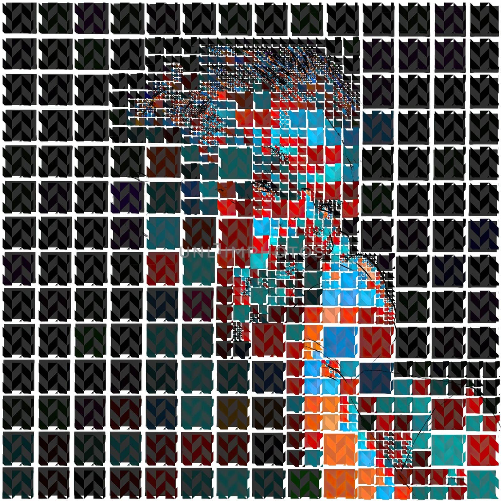 Artwork of abstract composition made with geometrical shapes and elements