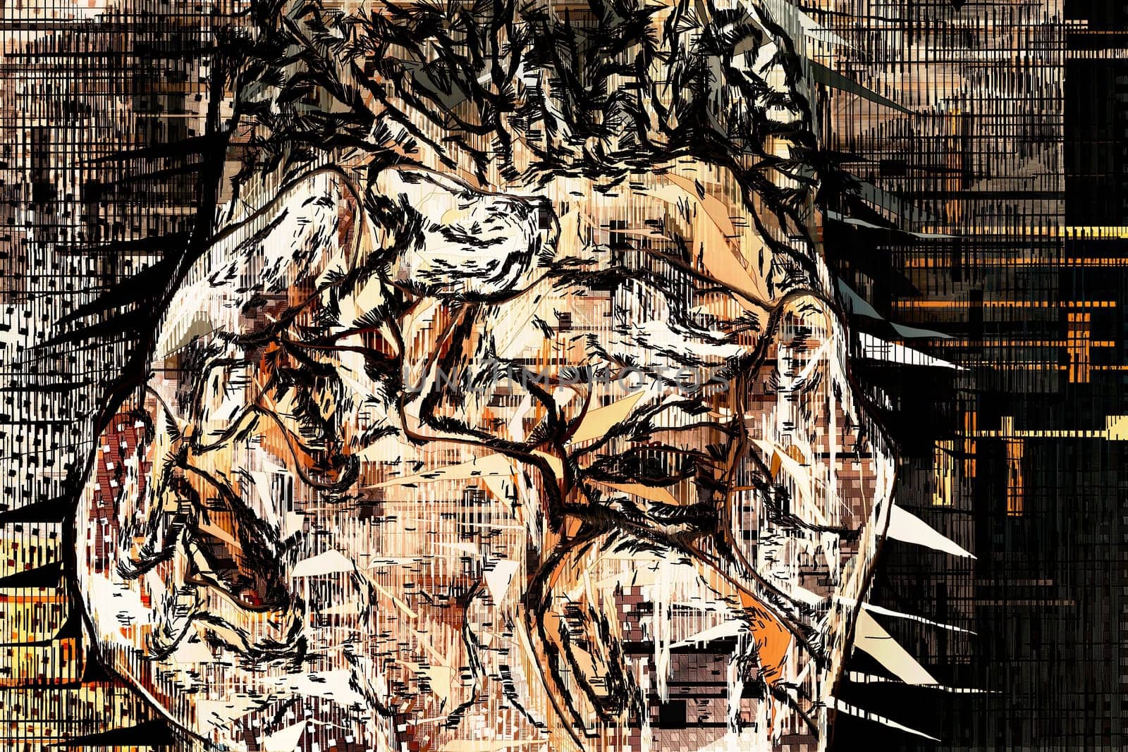 Artwork of abstract composition made with geometrical shapes and elements