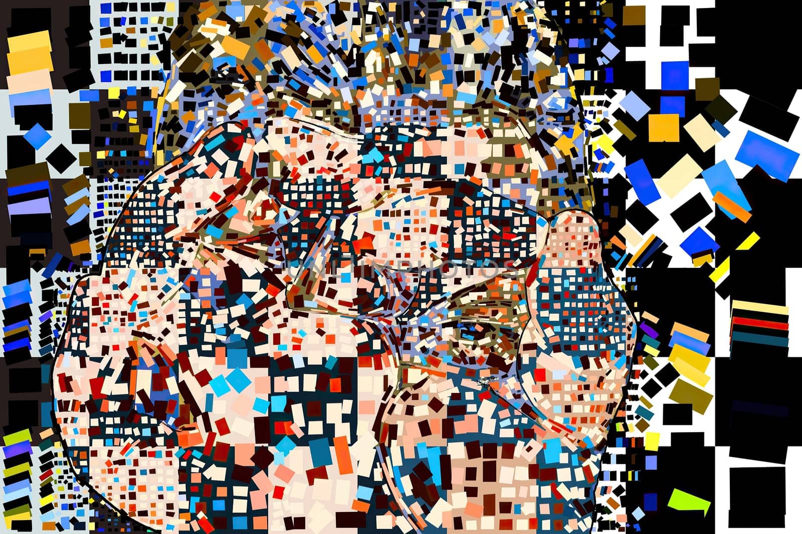 Artwork of abstract composition made with geometrical shapes and elements