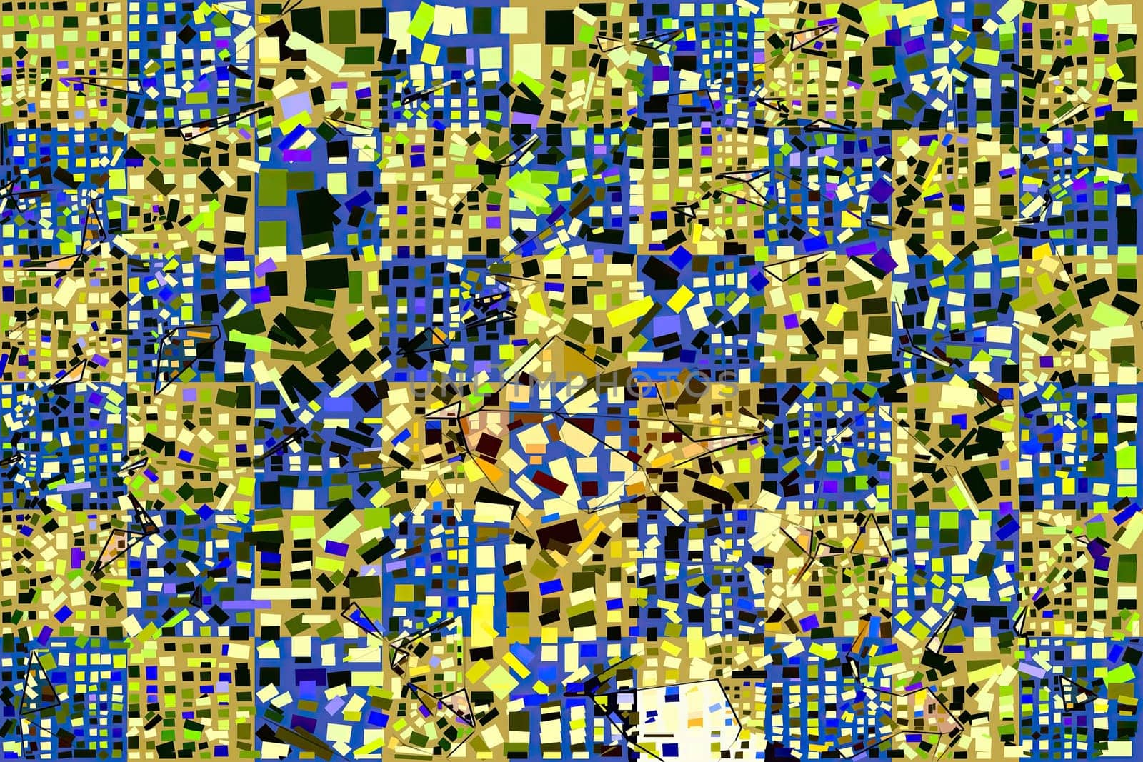 Artwork of abstract composition made with geometrical shapes and elements