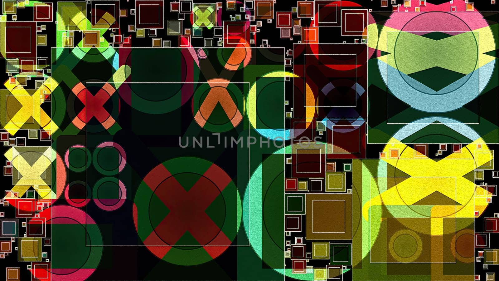 Artwork of abstract composition made with geometrical shapes and elements