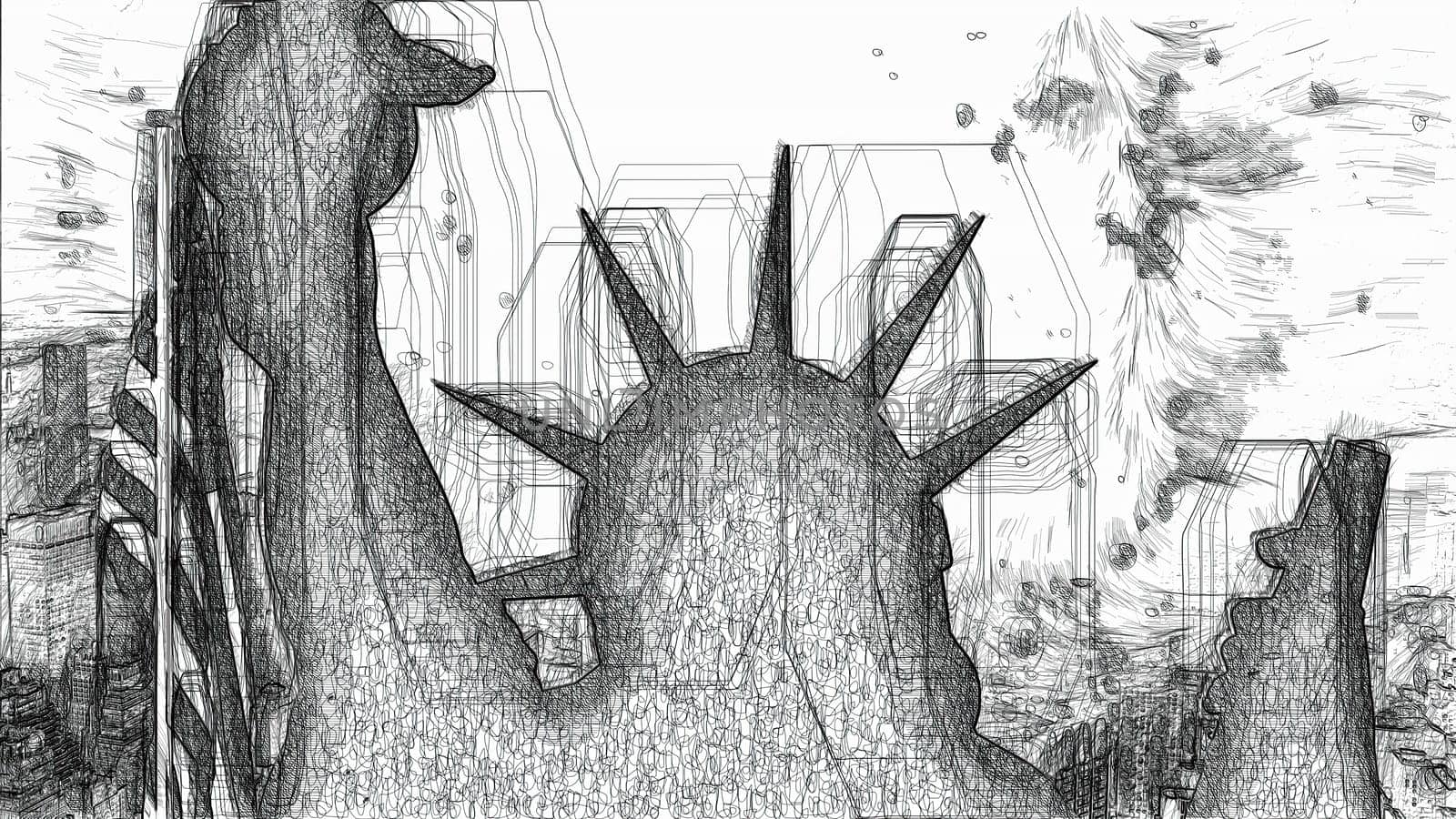Statue of liberty hand draw digital art illustration,Statue of liberty hand draw digital art illustration