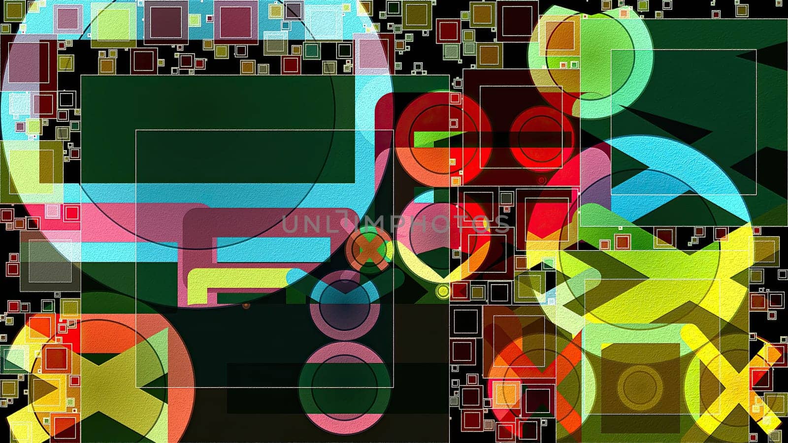 Artwork of abstract composition made with geometrical shapes and elements