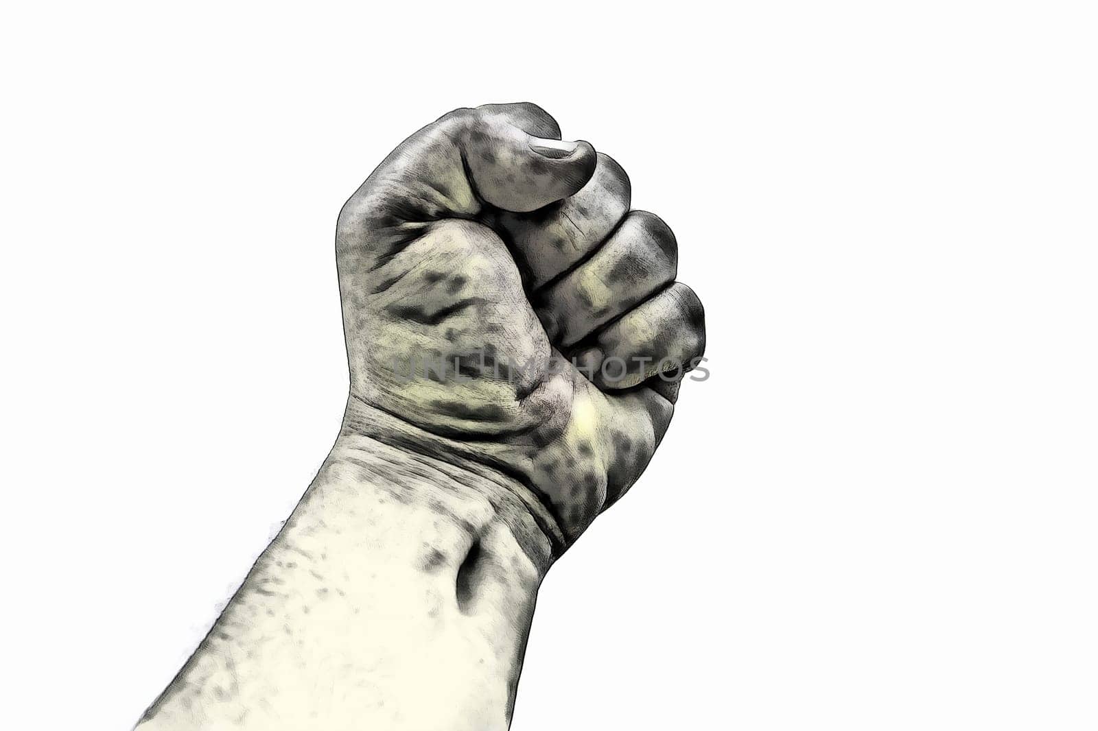 A clenched fist held high in protest hand draw,A clenched fist held high in protest hand draw