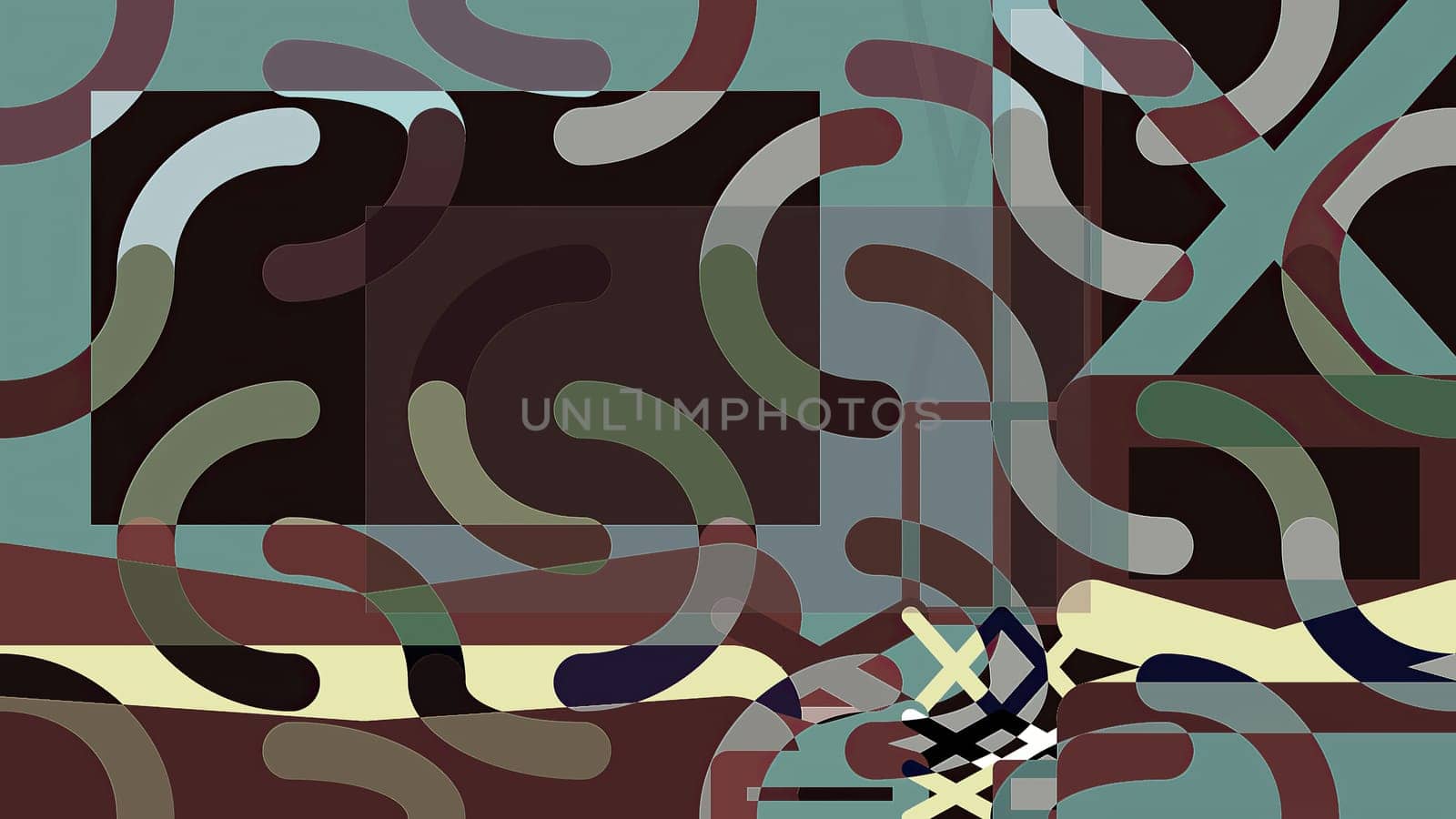 Artwork of abstract composition made with geometrical shapes and elements