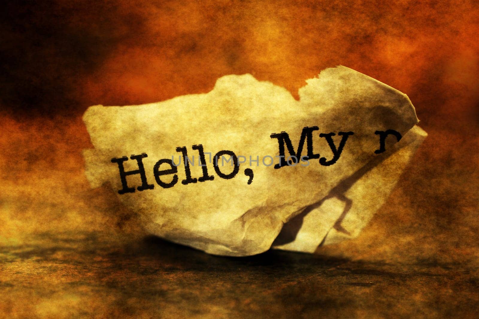 Hello text on trash paper