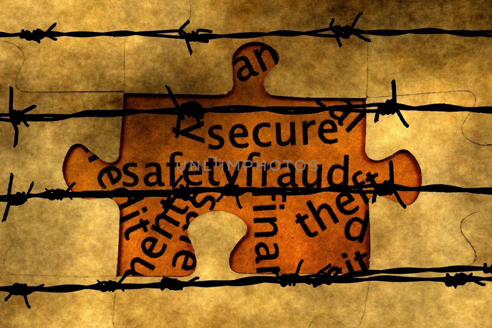 Secure safety fraud concept against barbwire