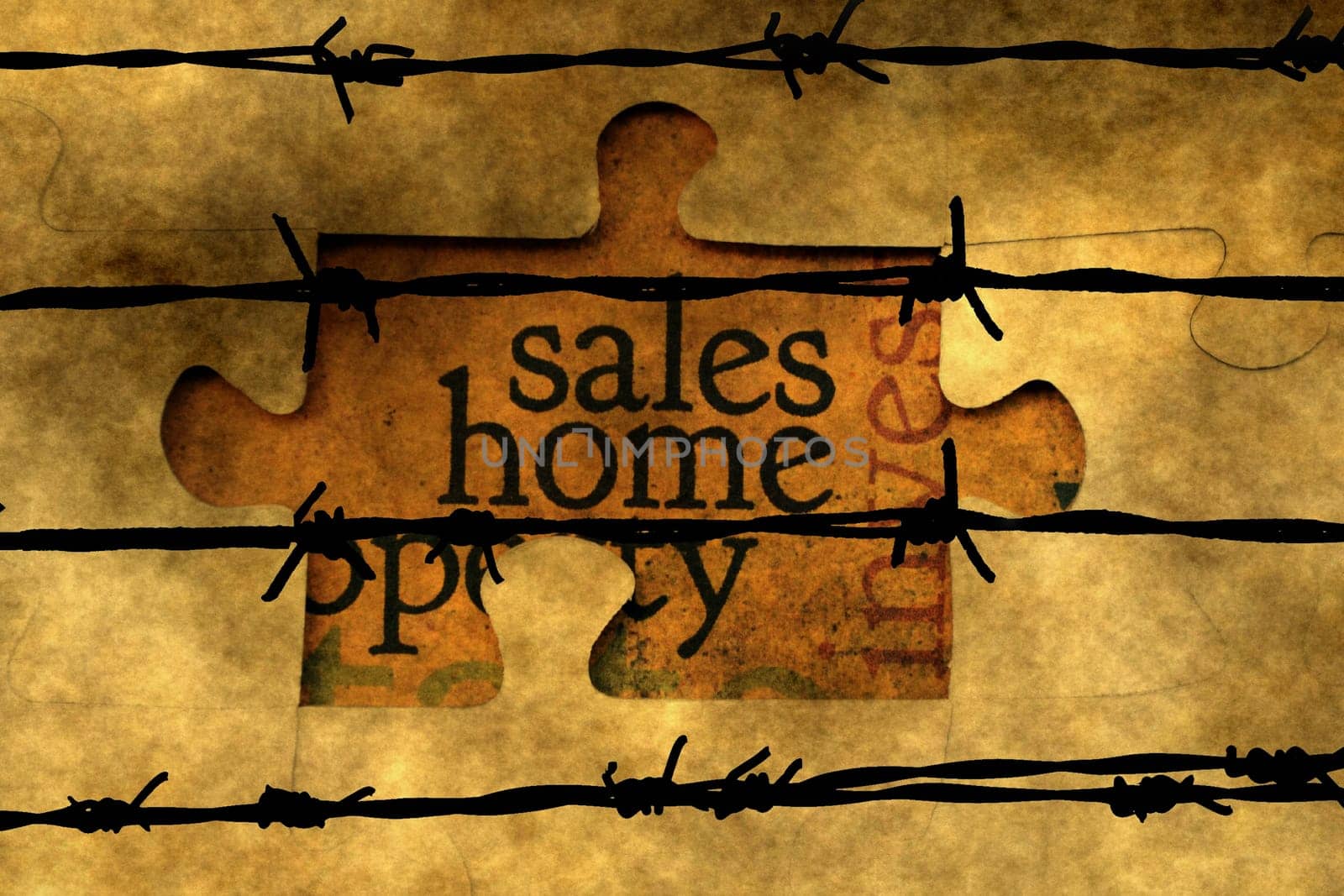 Sales home puzzle concept against barbwire