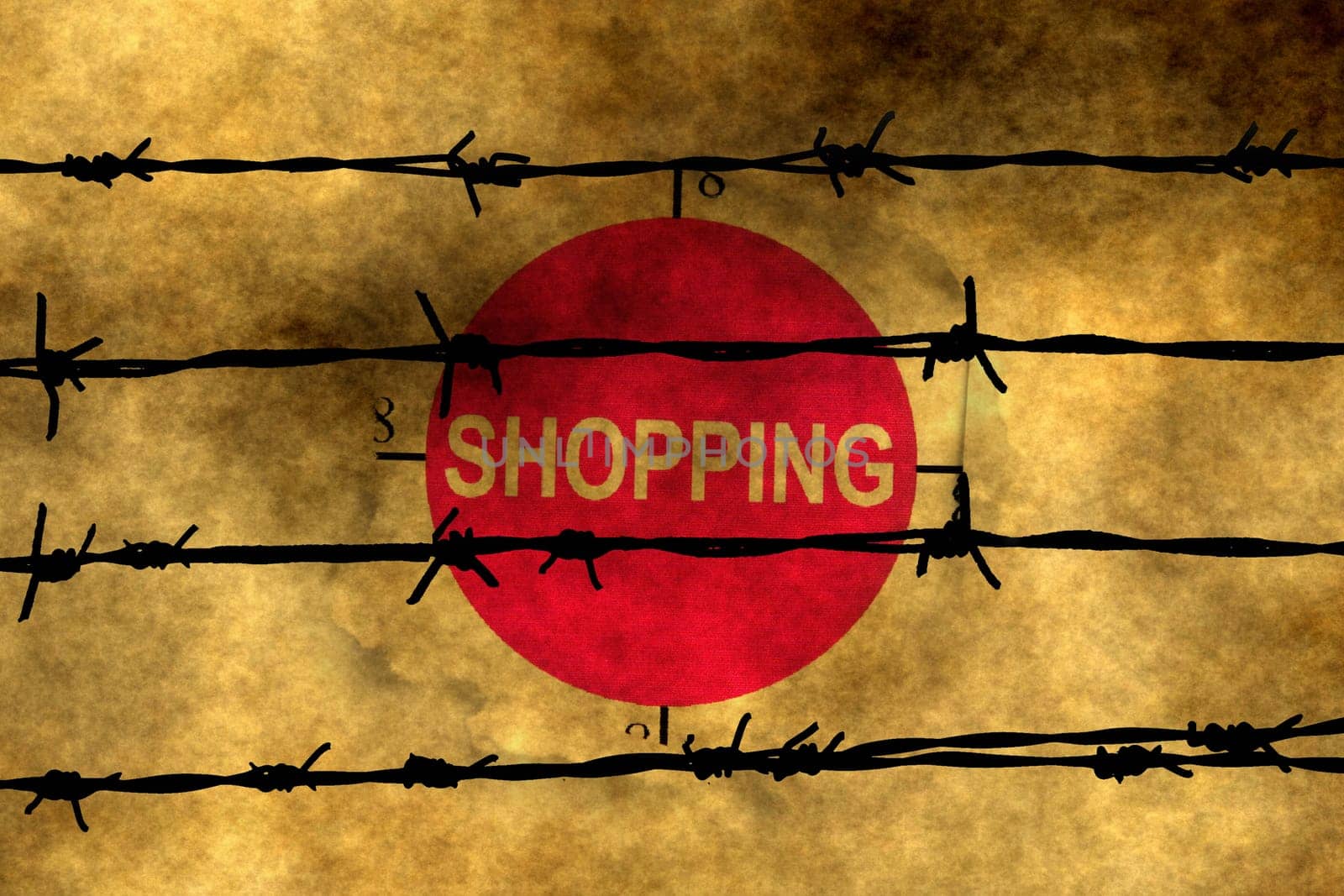 Shopping paper hole concept against barbwire