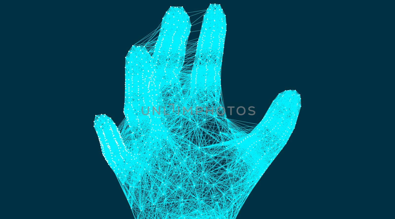 Abstract image of hand with connection dots, lines in space, connection structure, vector illustration eps 10
