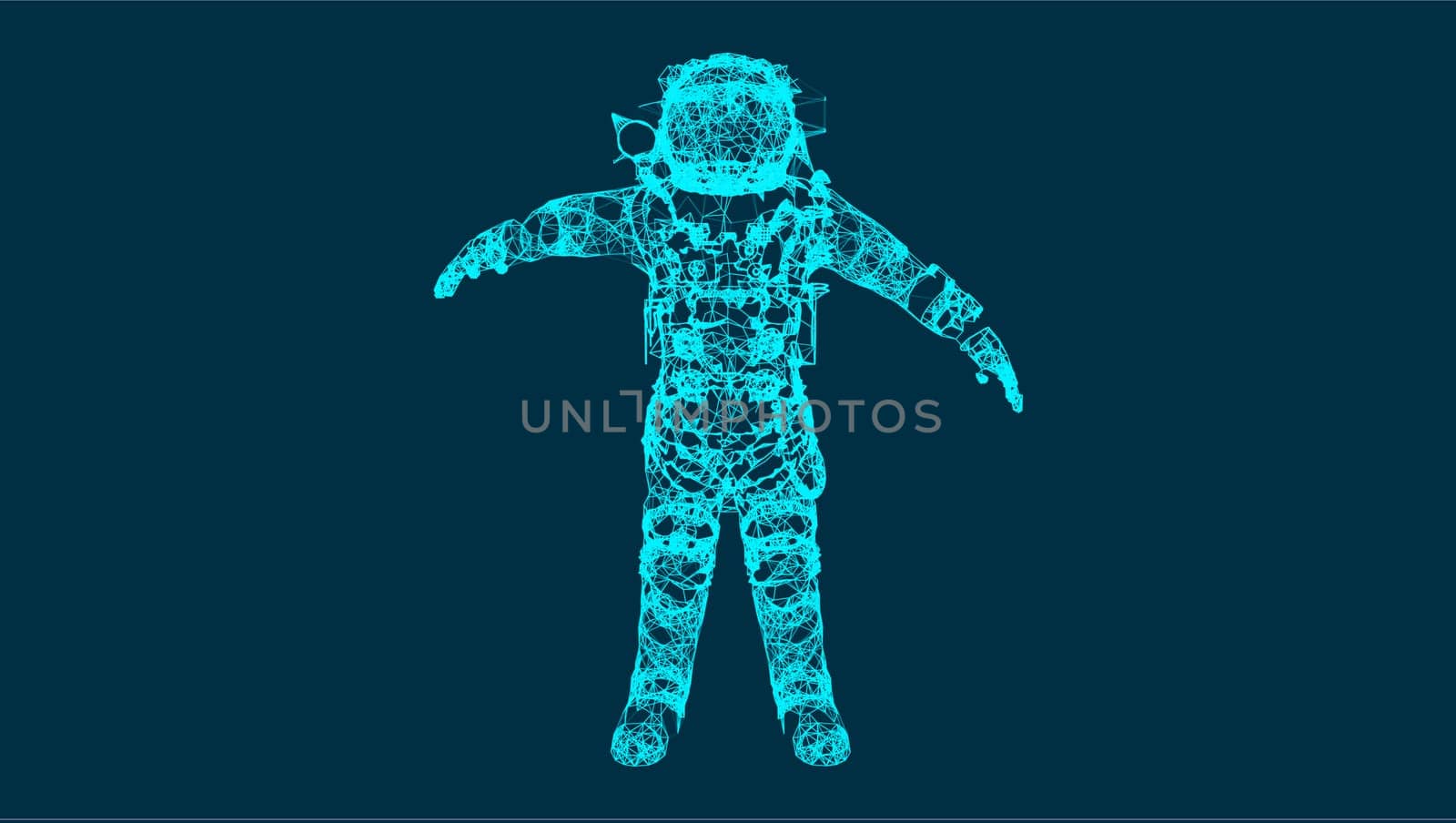 Abstraction with astronaut in the space, consisting of lines and shapes, connection wireframe concept, vector illustration eps 10