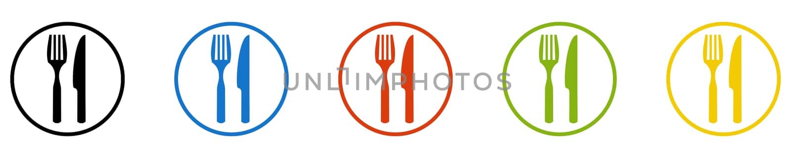 Cutlery Icon - Set of 5 Buttons: Restaurant, Food or Kitchen