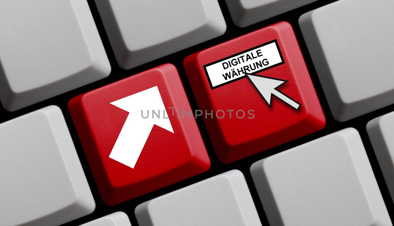 Digital Currency Money online in german language - Computer keyboard 3D Illustration