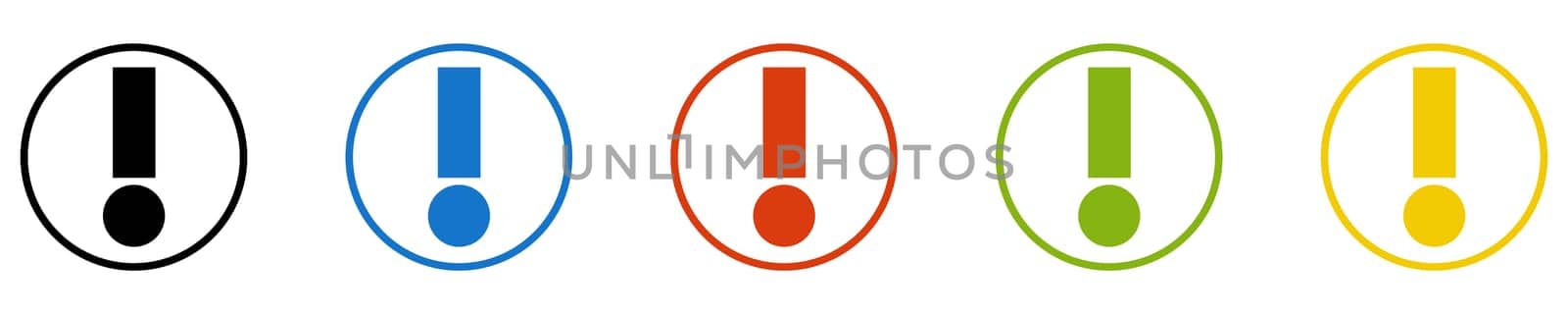 Exclamation Mark Icon - Set of 5 Buttons: Warning, Danger or Caution