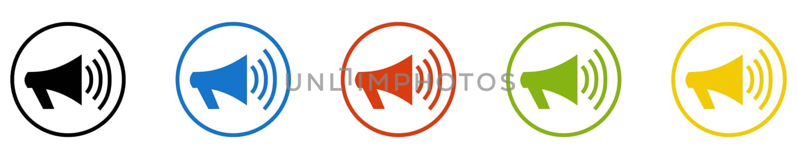 Megaphone Icon - Set of 5 Buttons: Promotion or Annoncement