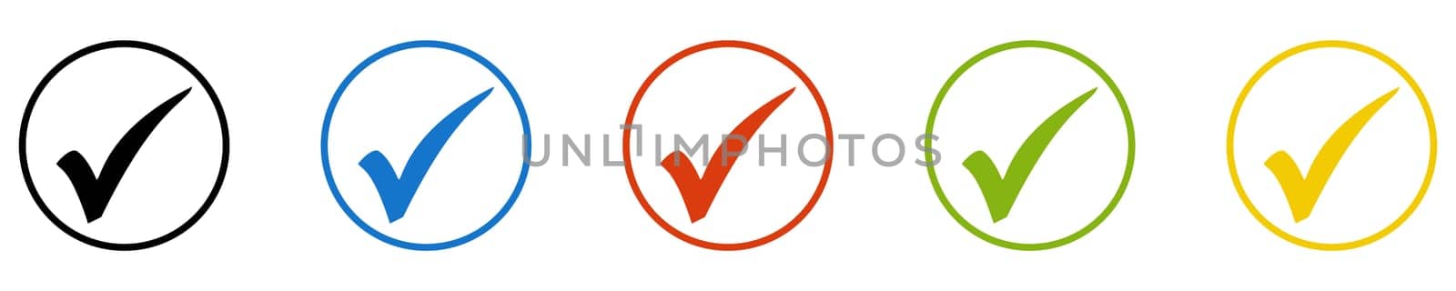 Checkmark Icon - Set of 5 Buttons: Tick, Check or Accept