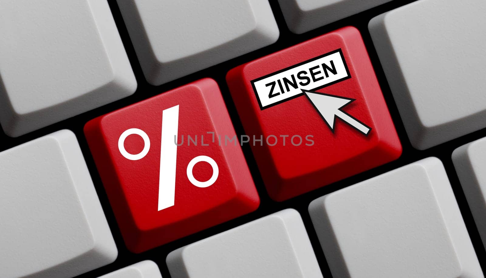 Red computer keyboard: Interest in german language 3D illustration