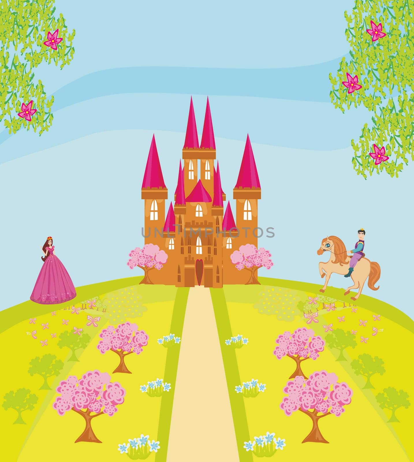 Knight and pricess scene with castle
