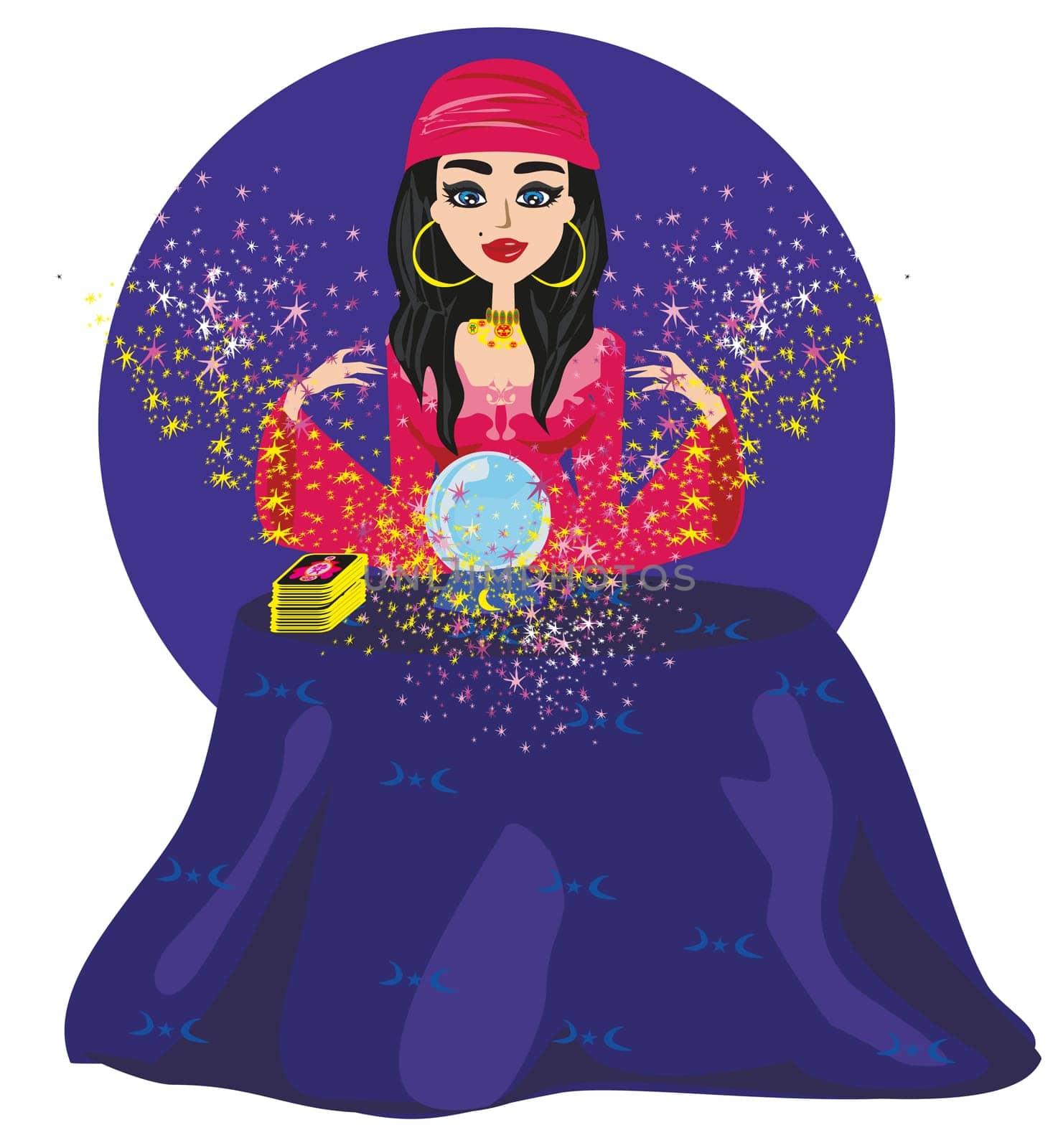 fortune teller woman reading future on magical crystal ball