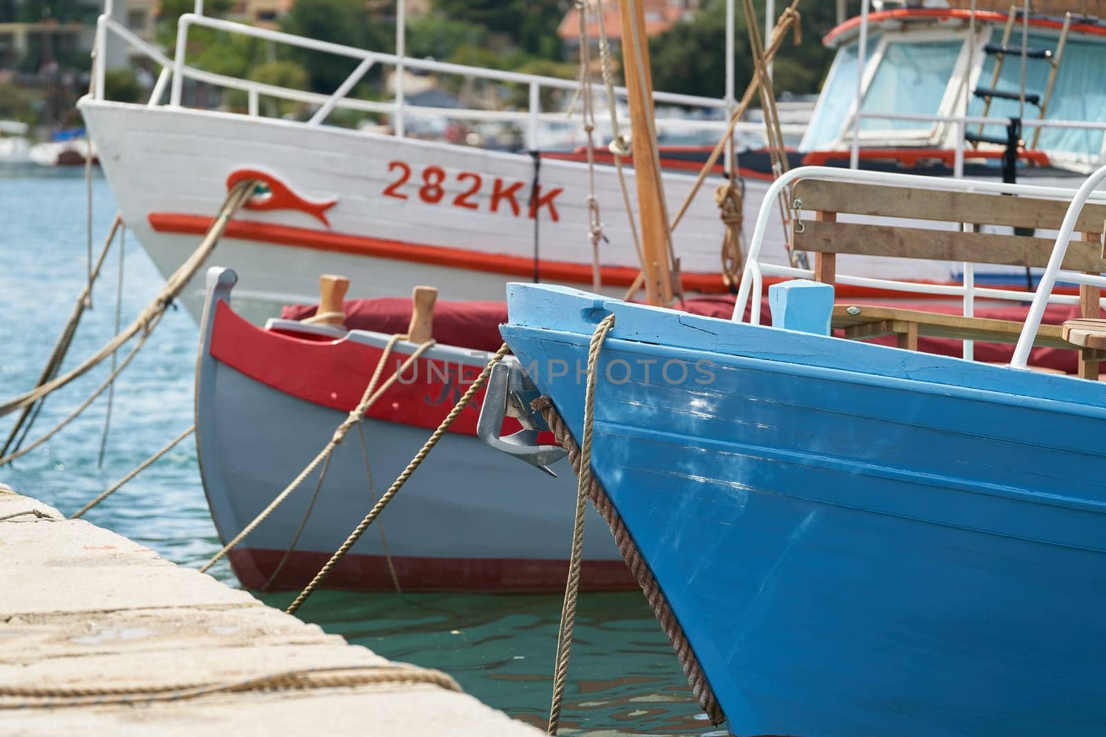 Fishing boats in the harbor of the town of Krk on the Adriatic Sea in Croatia