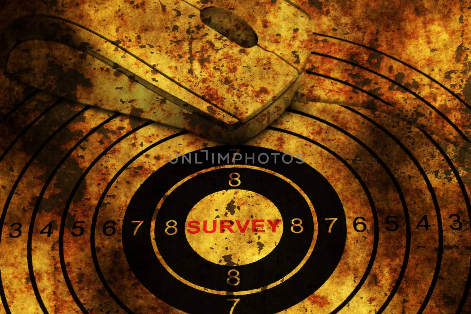 Computer mouse on grunge web survey target