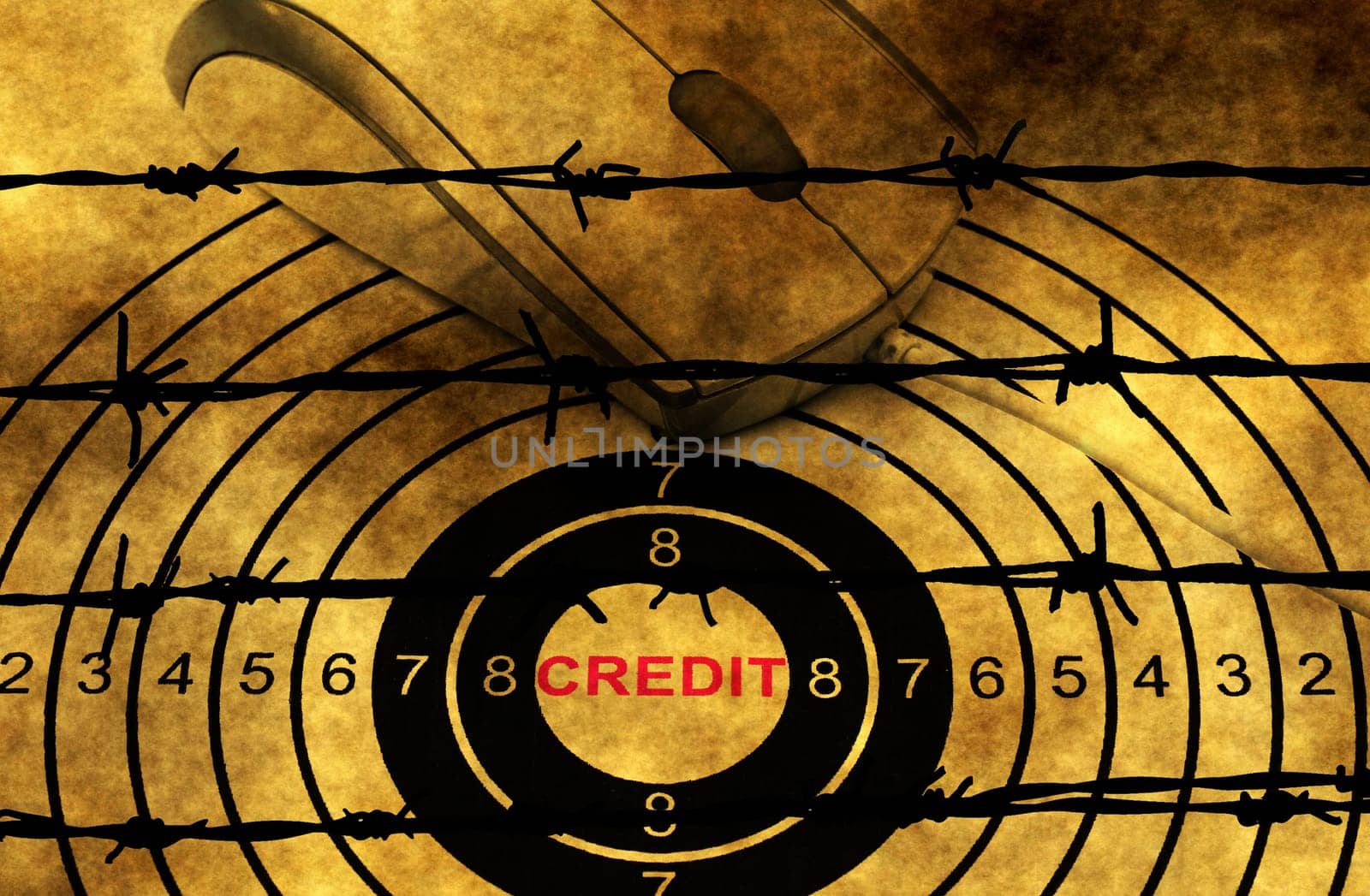 Credit target concept against barbwire