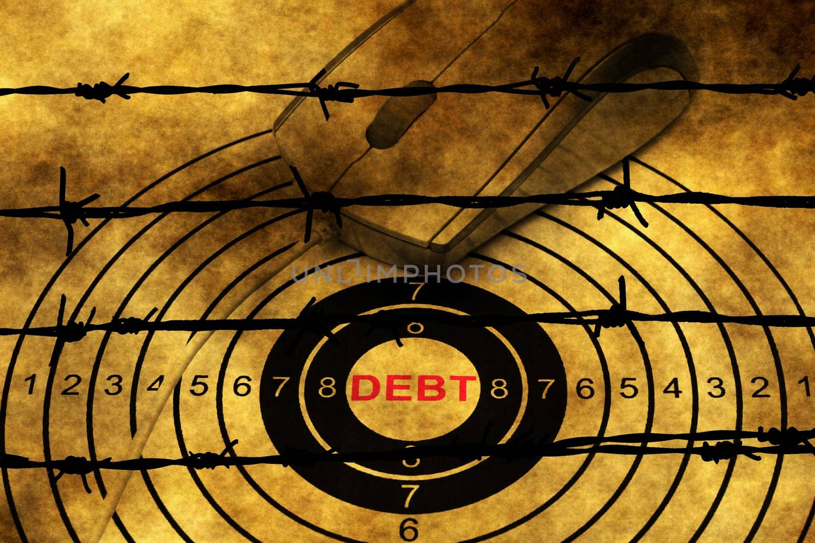 Debt target concept against barbwire