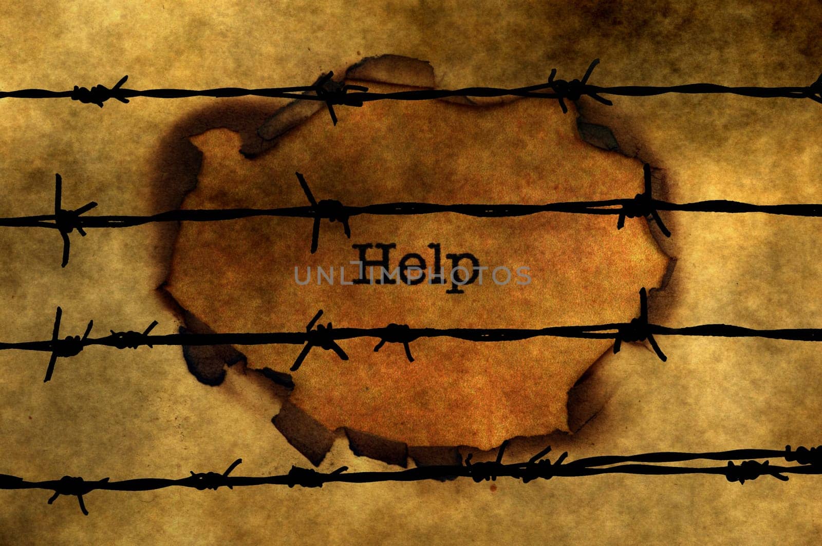 Help text on paper hole against barbwire